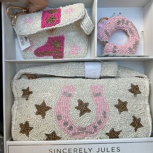 Beaded White and Pink Bag Set